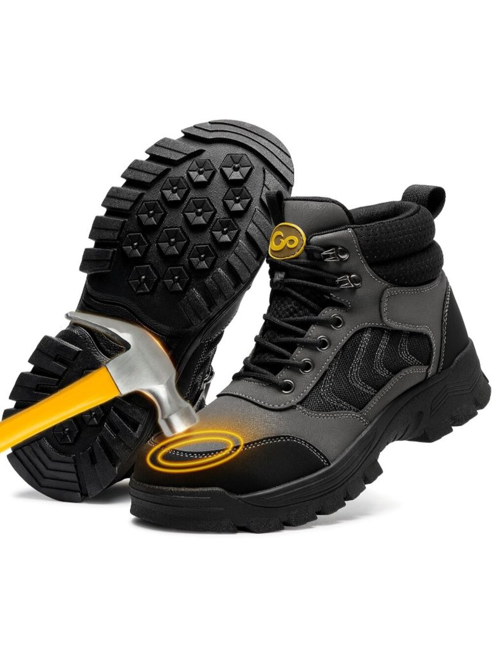 Men's Grey Waterproof Shoes Solid High Top Steel Toe Non Slip Hiking Boots
